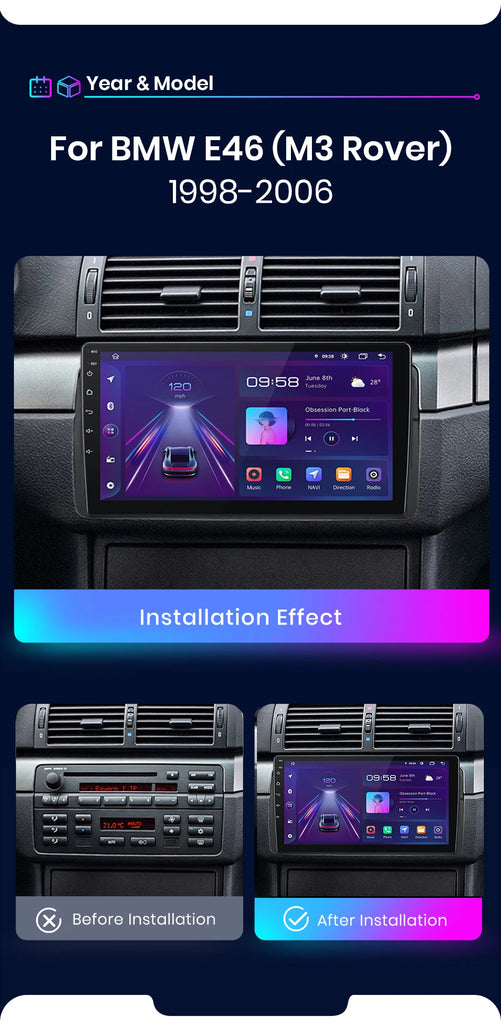 Junsun Wireless CarPlay for Apple Android Auto Car Radio for BMW E46 M3 X5 1998-2006 GPS RDS Touch Screen