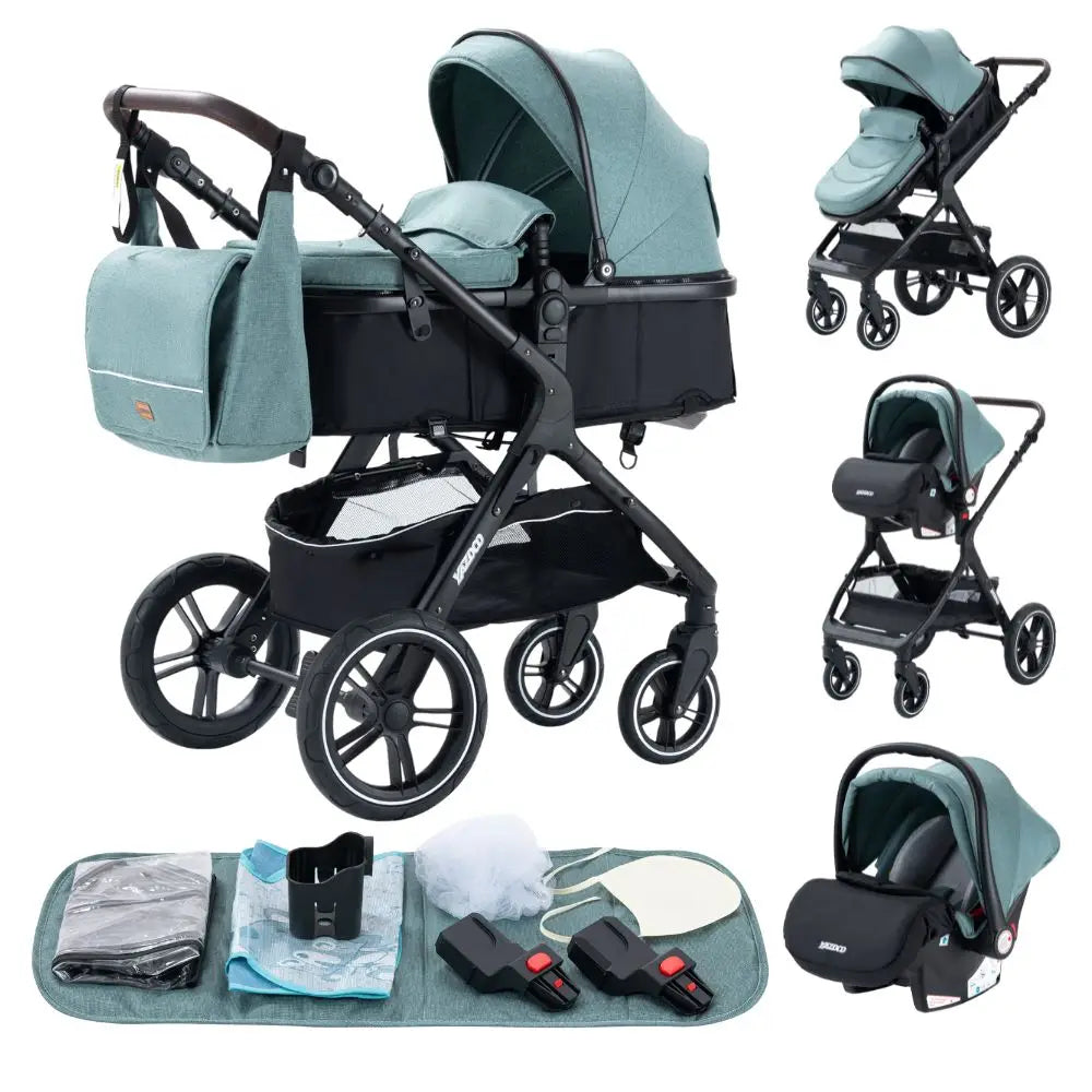 Luxurious 3 in 1 Baby Stroller Portable Travel Baby Carriage Folding Prams Aluminum Frame High Landscape Car for Newborn Baby BLACK