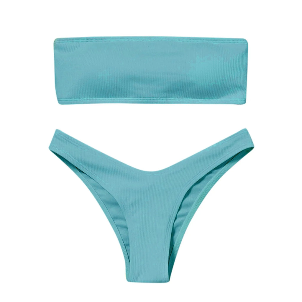 Sexy Textured Bikini 2024 Bandeau Swimsuit Women Swimwear Push Up Bikini Set Solid Bathing Suit Beach Wear Biquini Female