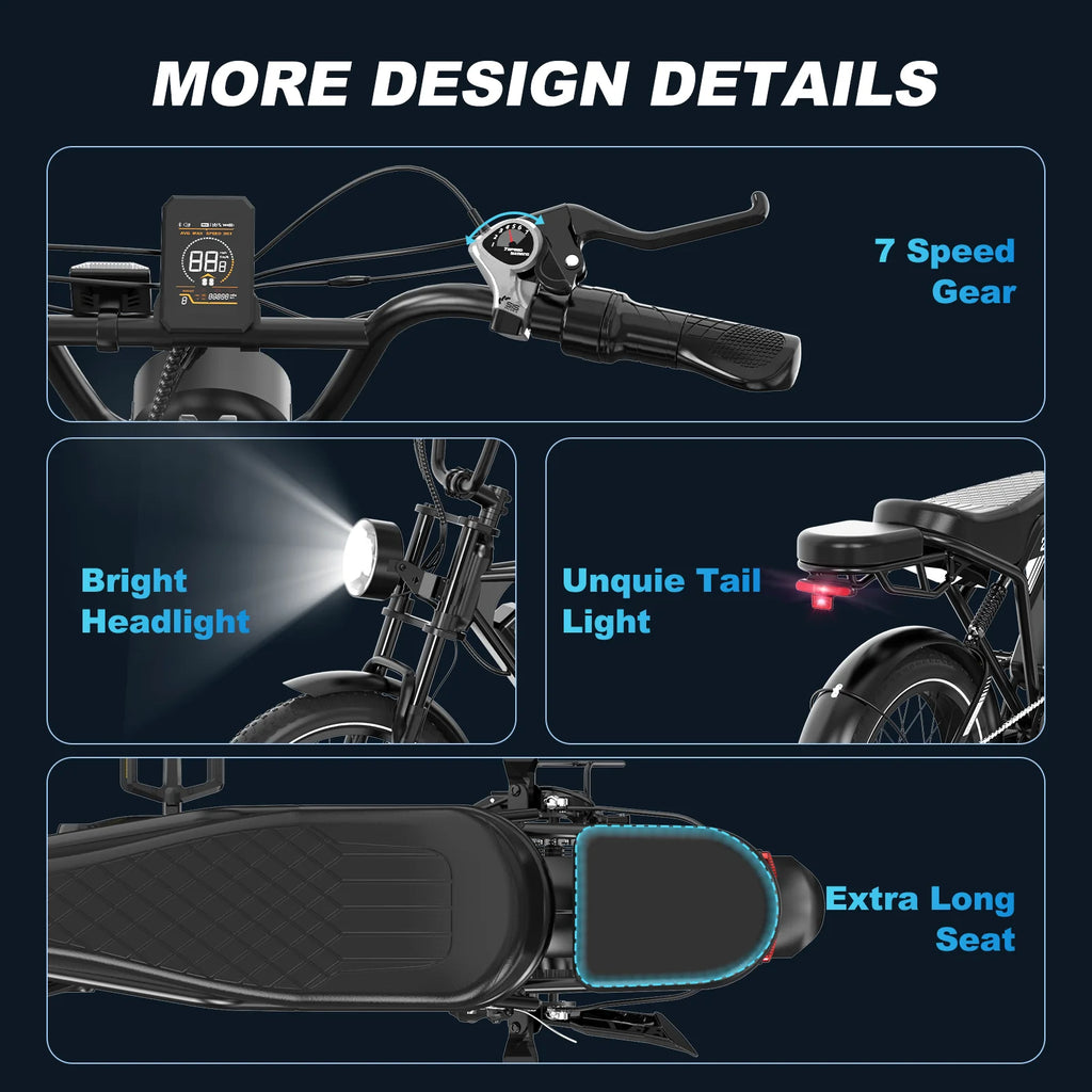 RCB 20'' E Bike, Electric Mountain Bike for Adults, Commuting Electric Bike with Removable 48V 15Ah Battery & APP, Range 40-60KM