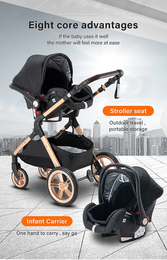 Luxury Baby Stroller 3 in 1 Newest Easy Folding Multifunctional Stroller Travel Portable Baby Carriage Safety Seat EU Standard