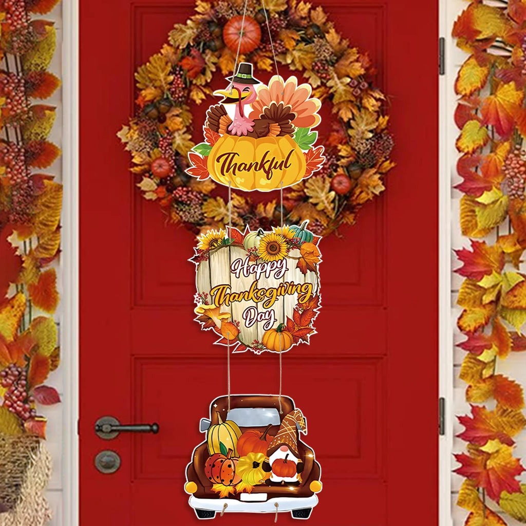 Happy Thanksgiving Day Door Banner Autumn Vine Wreath Dwarf Doll Ornament Gnomes Decorations for Home Tiered Tray Tabletop Decor