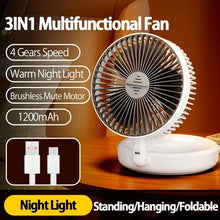 Load image into Gallery viewer, Foldable Desktop Fan Mini  Wall-Mounted Fan With Warm Night Light Rechargeable 4 Gears Adjustable Portable Air Circulation Fan - Mighty Dollars