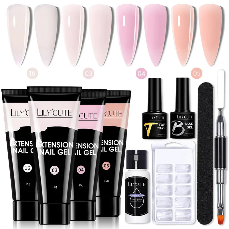 LILYCUTE 15ml Nail Extension Gel Kit Soak Off UV Gel Acrylic White Clear Pink Gel Nail Polish LED Lamp Manicure Set For Nail Art