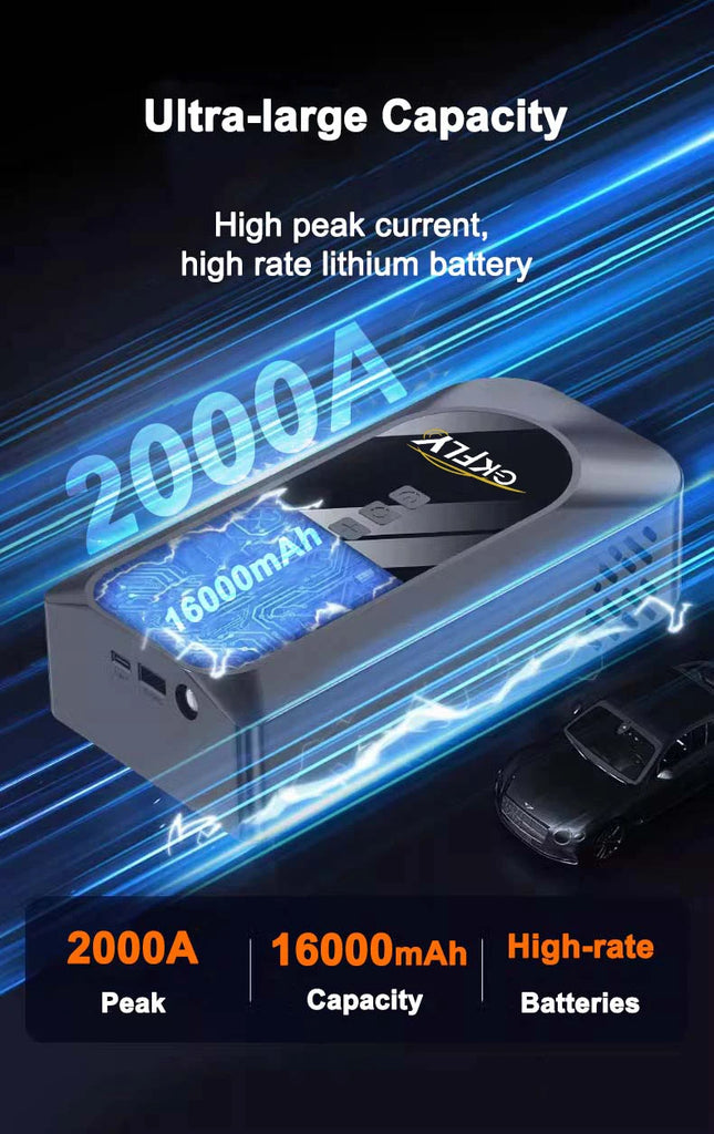 2000A Car Jump Starter Air Pump Multi-Function 4 In 1 Air Compressor Power Bank Car Battery Starter Starting Auto Tyre Inflator