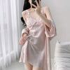 Sexy Lace Wedding Nighty&Robe Set Dress New Women Nightwear Suspender Nightgown Chemise Sleepwear Lingerie Silk Satin Home Wear