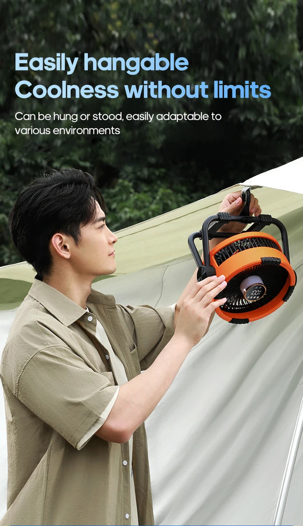 Portable 6 in 1 Outdoor Camping Fan 20000mAh Rechargeable Wireless Tent Ceiling Fan 4 Speed Adjustment LED Lighting Power Bank