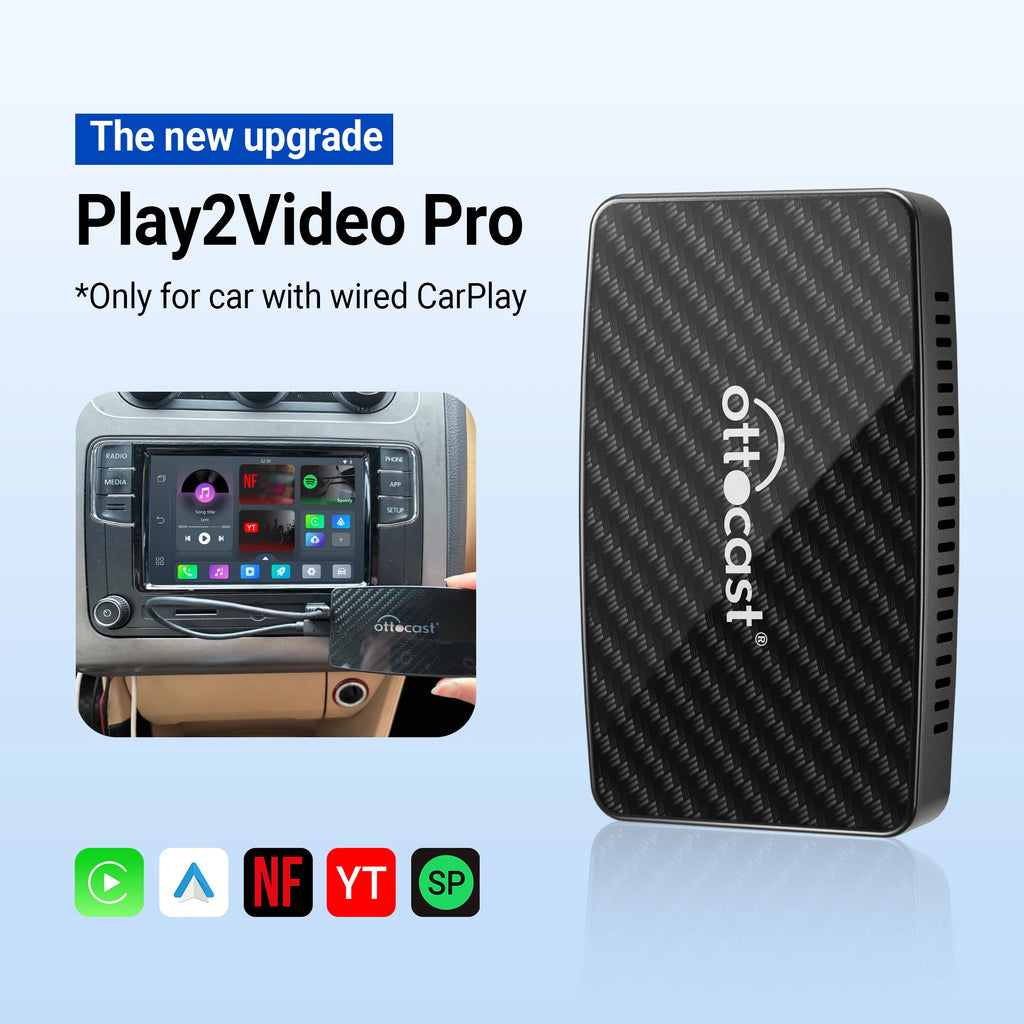 OTTOCAST Play2Video Pro Wireless Android Auto CarPlay Adapter USB Multimedia Video for Youtube Car Accessories for VW Benz Audi