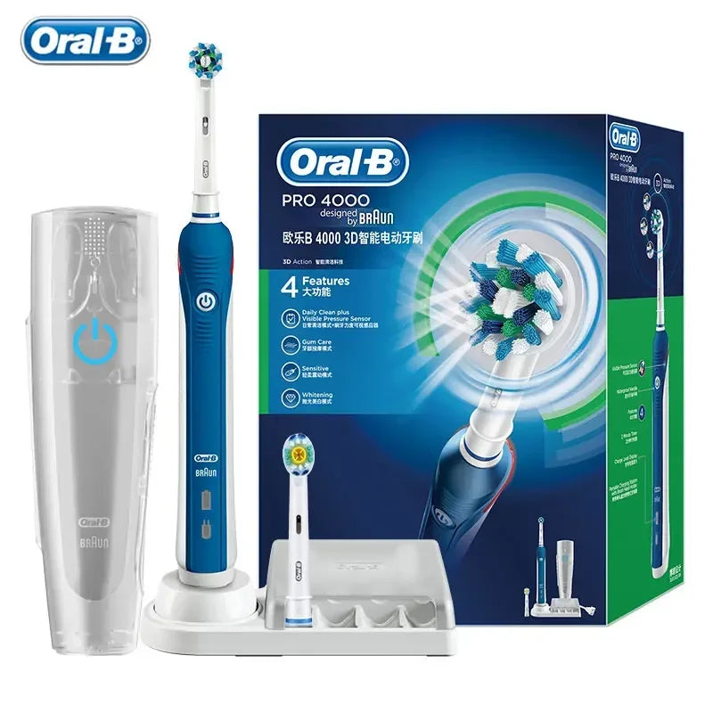 Oral B Pro 4000 Electric Toothbrush Rechargeable 3D Visible Pressure Sensor 4 Modes Sonic Tooth Brush for Adults Oral Cleaning