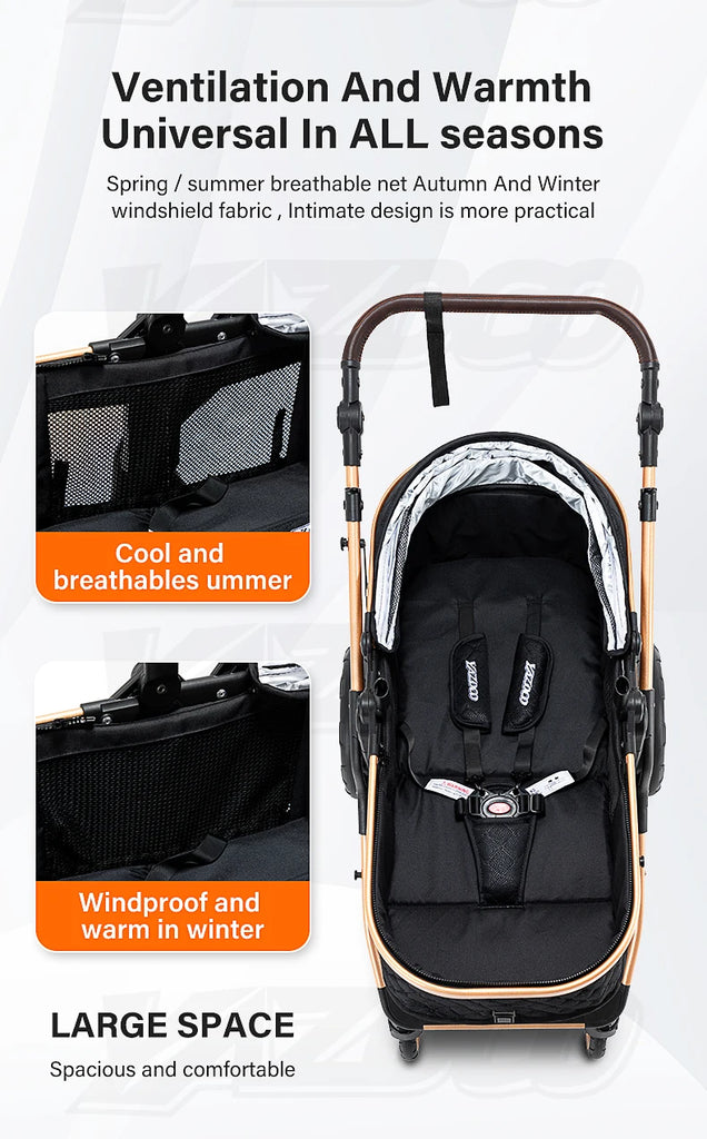 Luxury Baby Stroller 3 in 1 Newest Easy Folding Multifunctional Stroller Travel Portable Baby Carriage Safety Seat EU Standard