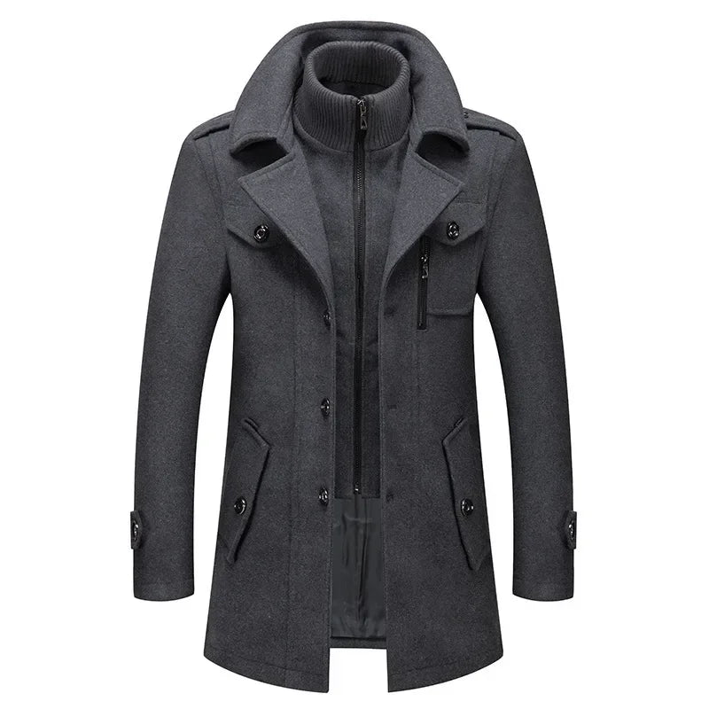 Men's autumn and winter business woolen coat fashion double collar cold jacket thick coat windproof