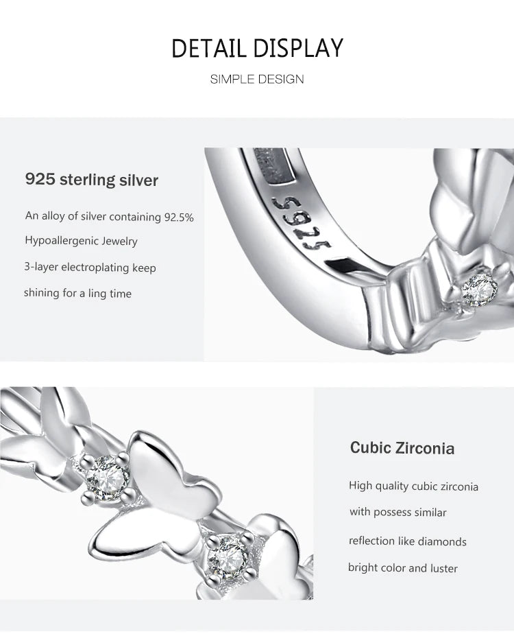 Ailmay 925 Sterling Silver Trendy Butterfly Zircon Hoop Earrings Charm Animal Ear Buckles For Women Christmas Gift Fine Jewelry