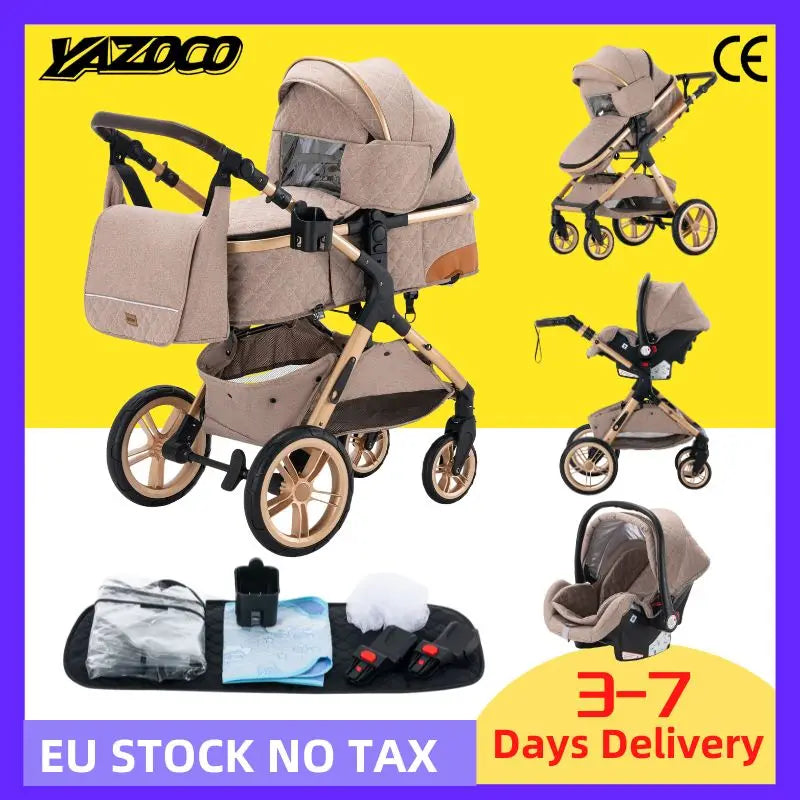 Luxury Baby Stroller 3 in 1 Newest Easy Folding Multifunctional Stroller Travel Portable Baby Carriage Safety Seat EU Standard