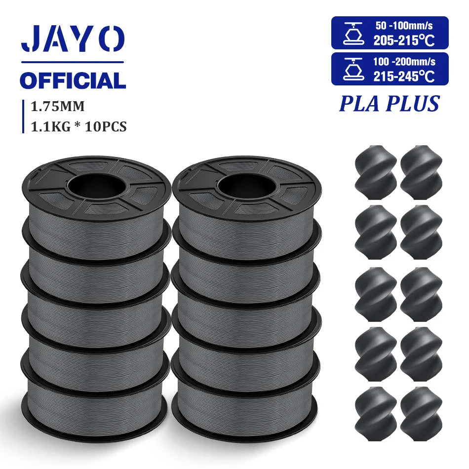 JAYO PLA + 3D Filament 1.75MM 10 Rolls PLA PLUS 3D Printer Filament Neatly Wound 3D Printing Filament 1.1kg Spool High Toughness