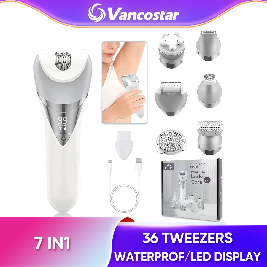 7in1 Electric Razor Bikini Line Trimmer Facial Massager Foot Callus Remover Body Hair Removal for Women Men Waterproof Epilator