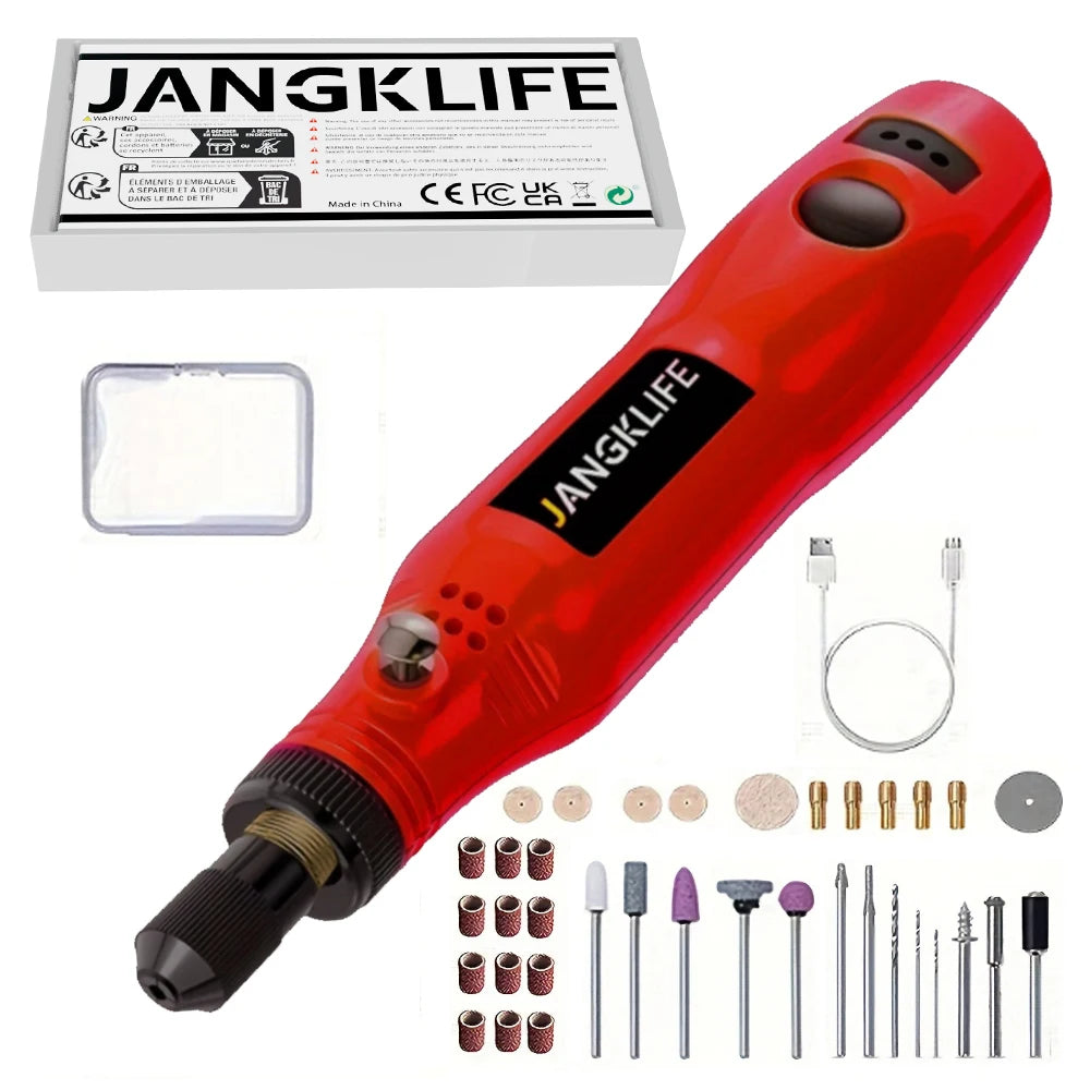 JANGKLIFE USB Cordless Rotary Tool Kit Woodworking Engraving Pen DIY For Jewelry Metal Glass Mini Wireless Drill