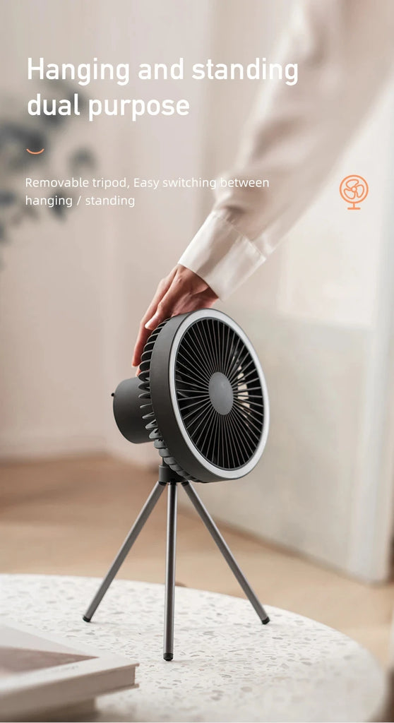 10000mAh Camping Fan Rechargeable Desktop Portable Circulator Wireless Ceiling Electric Fan with Power Bank LED Lighting