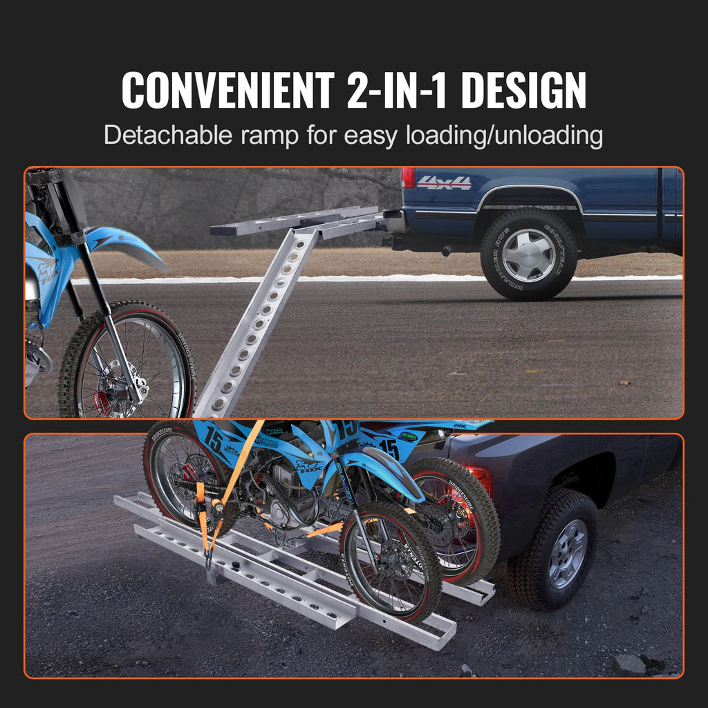 SucceBuy Motorcycle Carrier 2-Bike 600 LBS Aluminum Loading Ramp Scooter Dirt Bike Trailer Hauler for Car Truck with 2" Receiver