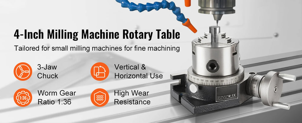 SucceBuy Precision Milling Rotary Table 4''/100mm Horizontal Vertical Model with 3-Jaw Chuck Indexing Tools for Milling Machines