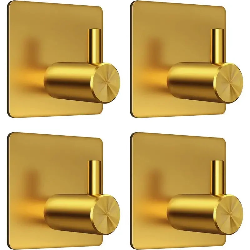 4pcs Self-Adhesive Towel Hooks 304 Stainless Steel Stick-On Wall Hooks For Home Coat Robe Bathroom Organization Accessories