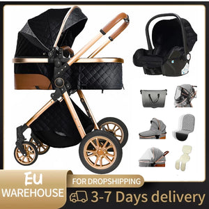 Luxurious Baby Stroller 3 in 1 Portable Travel Baby Carriage Folding Prams High Landscape Aluminum Frame Car for Newborn Baby