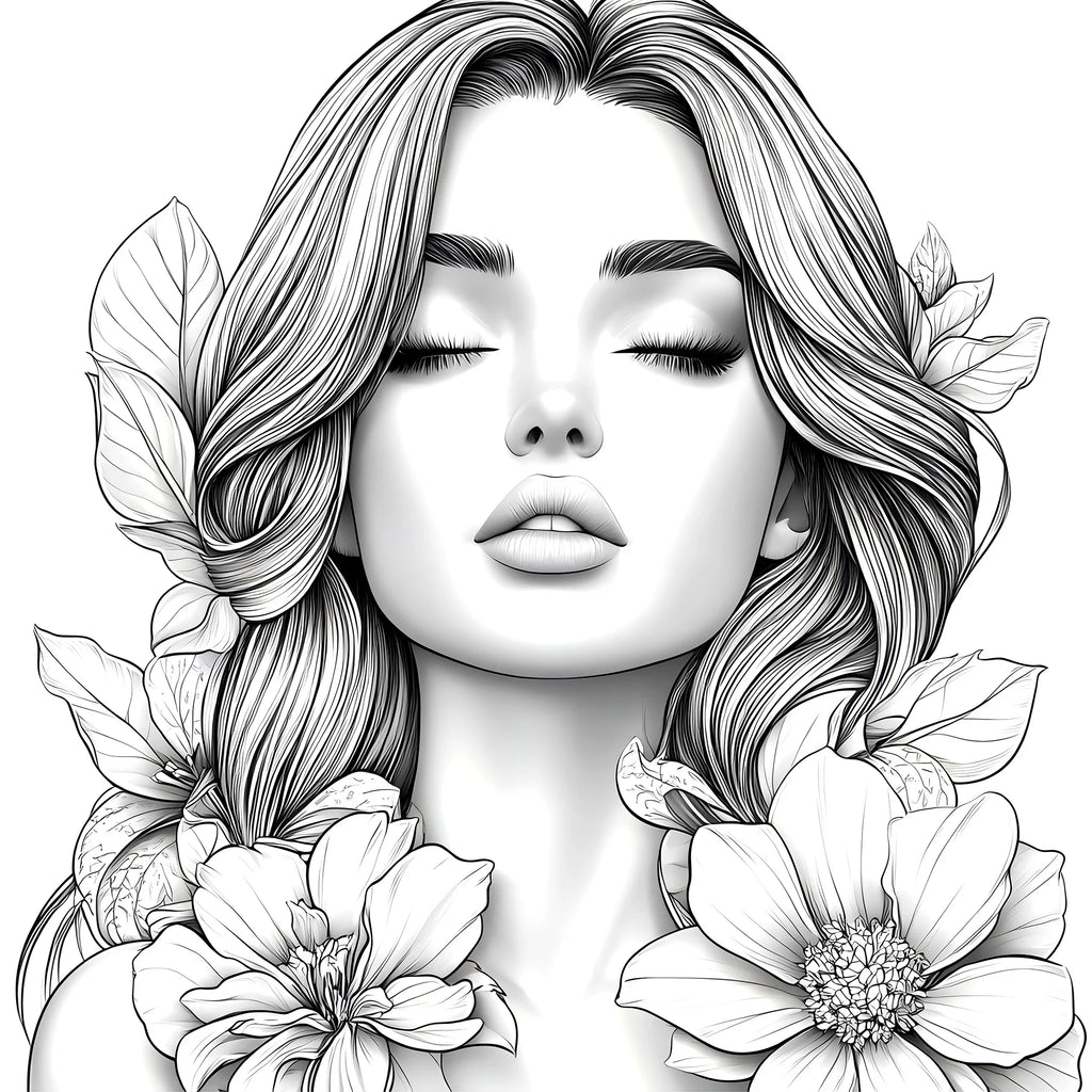 Adult Picture Book: Beautiful Women in Bloom for Makeup Practice with Detailed Portraits and Coloring Pencil Techniques