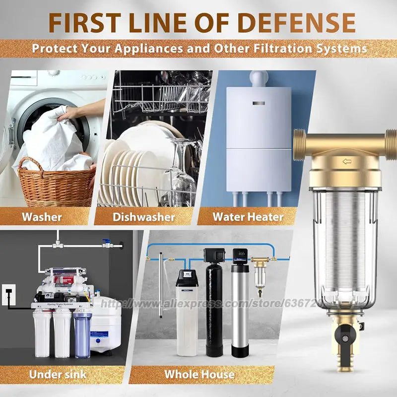 WSP50 Reusable Whole House Spin Down Sediment Water Filter, 50 Micron Flushable Prefilter Filtration, Lead-Free Brass