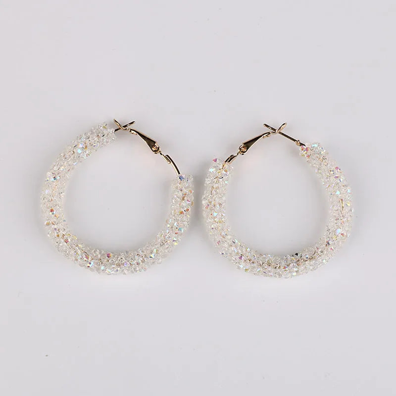 Luxury Glitter Crystal Hoop Earrings for Women Big Round Dangle Earrings Wedding Party Statement Earring Geometric Jewelry Gift