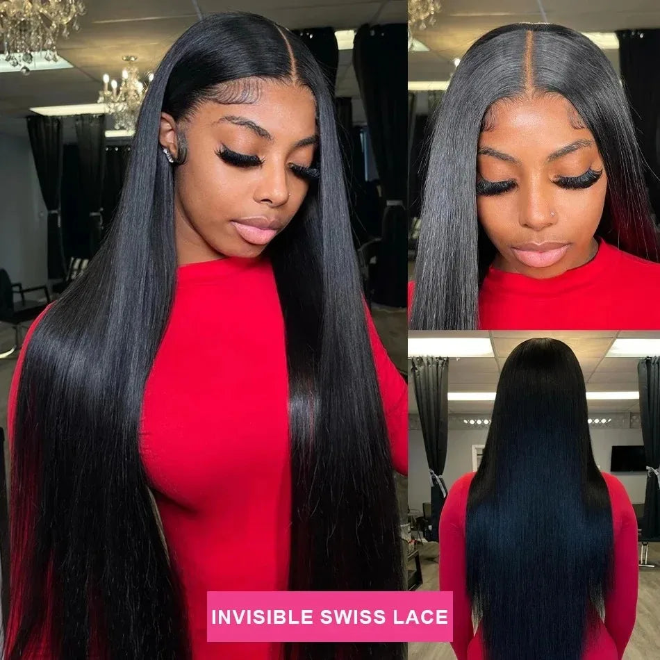 250 Density Straight 13x6 HD Black Lace Frontal Wigs 5x5 Glueless 30 40 Inch 13x4 Lace Front Human Hair Wig Bone Closure Wear Go