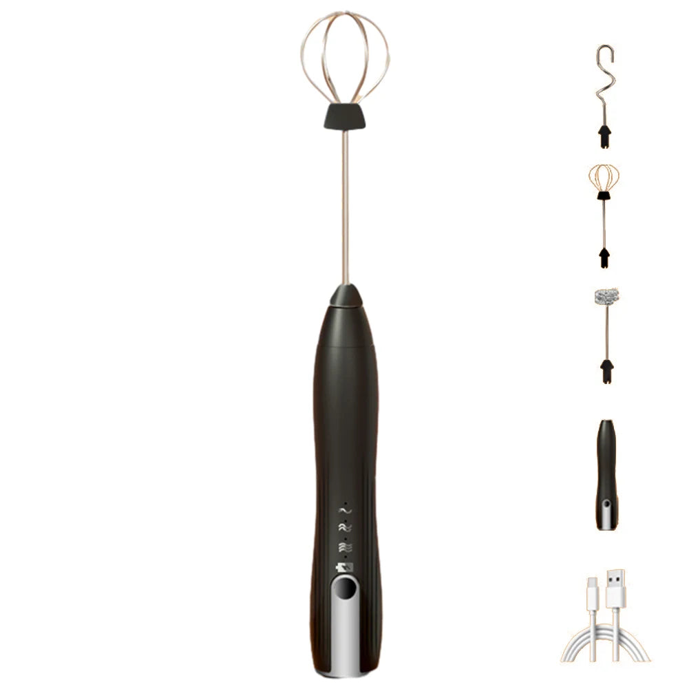 Electric Egg Beater 3 Speeds Mini Stirrer Whipper Stainless USB Rechargeable 1500mAh Wireless for Latte/Cappuccino/Hot Chocolate