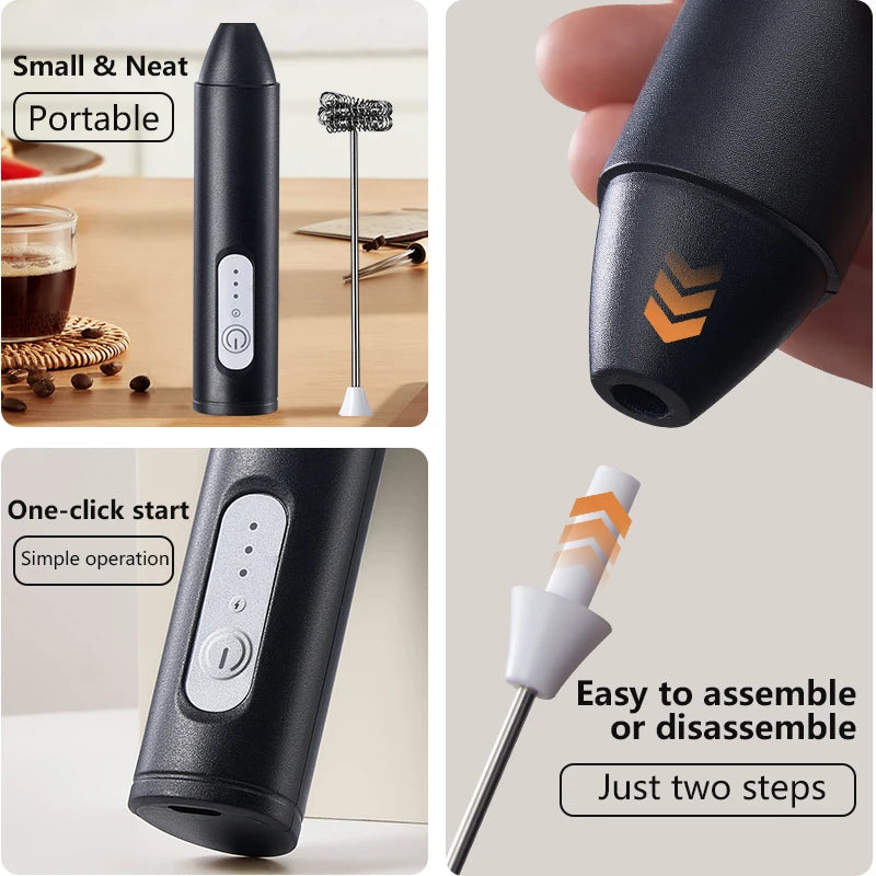 HOT  Electric Milk Frother + Egg Beater Wireless Type-C Charging 3 Speeds Mini Handheld Foam Maker Coffee Whisk Cooking Tools