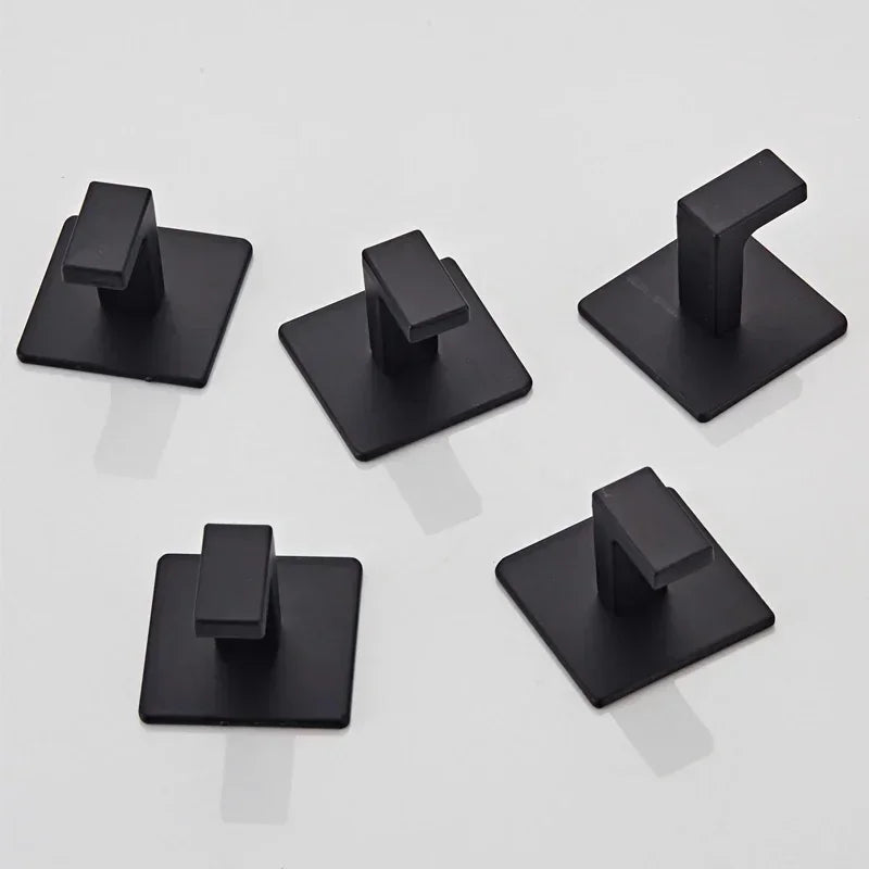 1-4pcs Bathroom Adhesive Wall Black Robe Hooks Towel Hook Coat Holder Keys Clothes Hanger Bathroom Kitchen Hardware Accessories