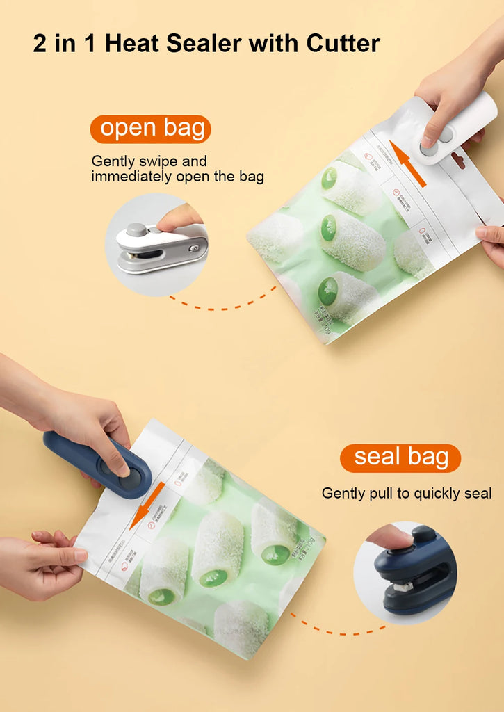 Handheld Bag Sealer Mini Heat Vacuum Food Sealer with Cutter and Magnet 2 in 1 Bag Sealer for Plastic Bags Snacks Food Storage