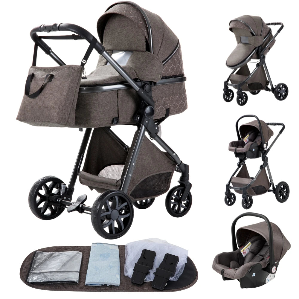 Luxury Baby Stroller 3 in 1 Newest Easy Folding Multifunctional Stroller Travel Portable Baby Carriage Safety Seat EU Standard