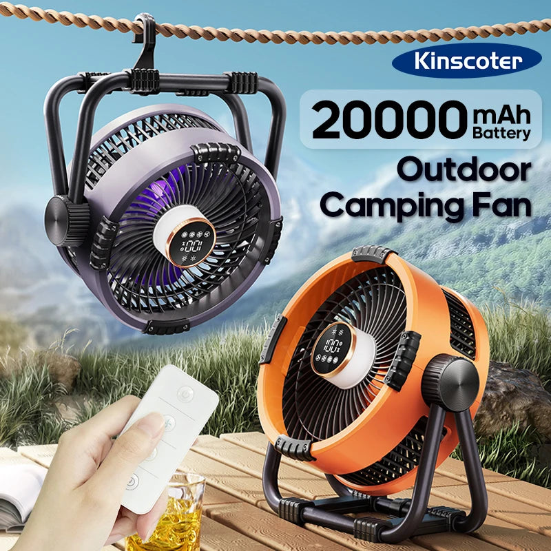 Portable 6 in 1 Outdoor Camping Fan 20000mAh Rechargeable Wireless Tent Ceiling Fan 4 Speed Adjustment LED Lighting Power Bank