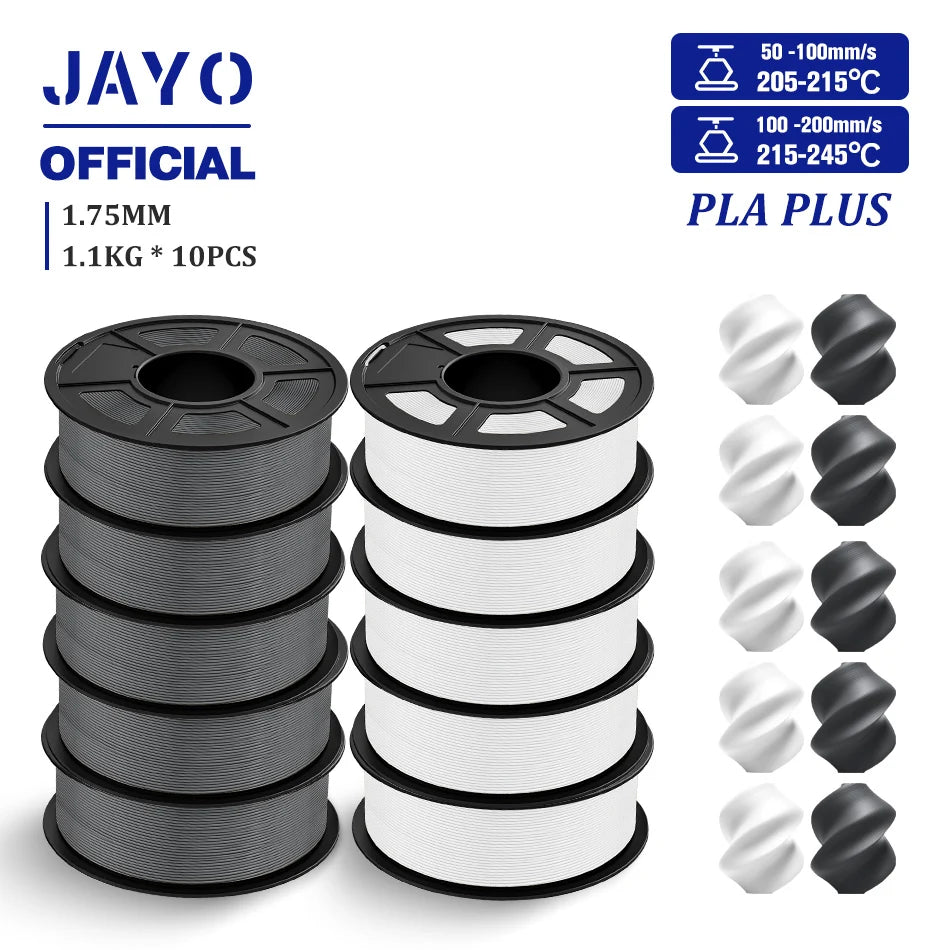 JAYO PLA + 3D Filament 1.75MM 10 Rolls PLA PLUS 3D Printer Filament Neatly Wound 3D Printing Filament 1.1kg Spool High Toughness