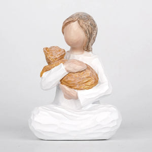 Thanksgiving Day Girl And Cat Theme Decorations Family Gift Sculptures Creative Home Decorations And Artistic Gifts