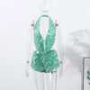 Sexy Sequined Halter Skirt Set Women Sleeveless Lace Up Tops Hip Package A-line Skirts 2025 Summer Lady Chic Party Beach Outfits