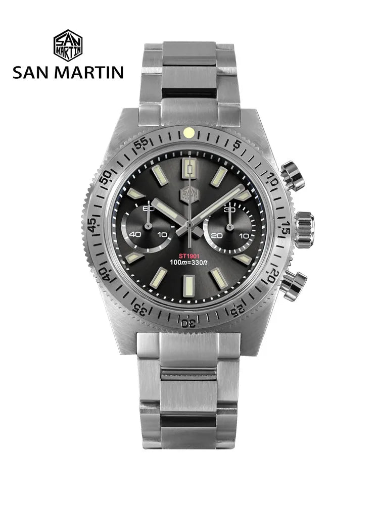 San Martin Men Watch 62mas Chronograph 40mm Fashion Business Luxury ST1901 Manual Mechanical Watches Sapphire 10Bar Luminous