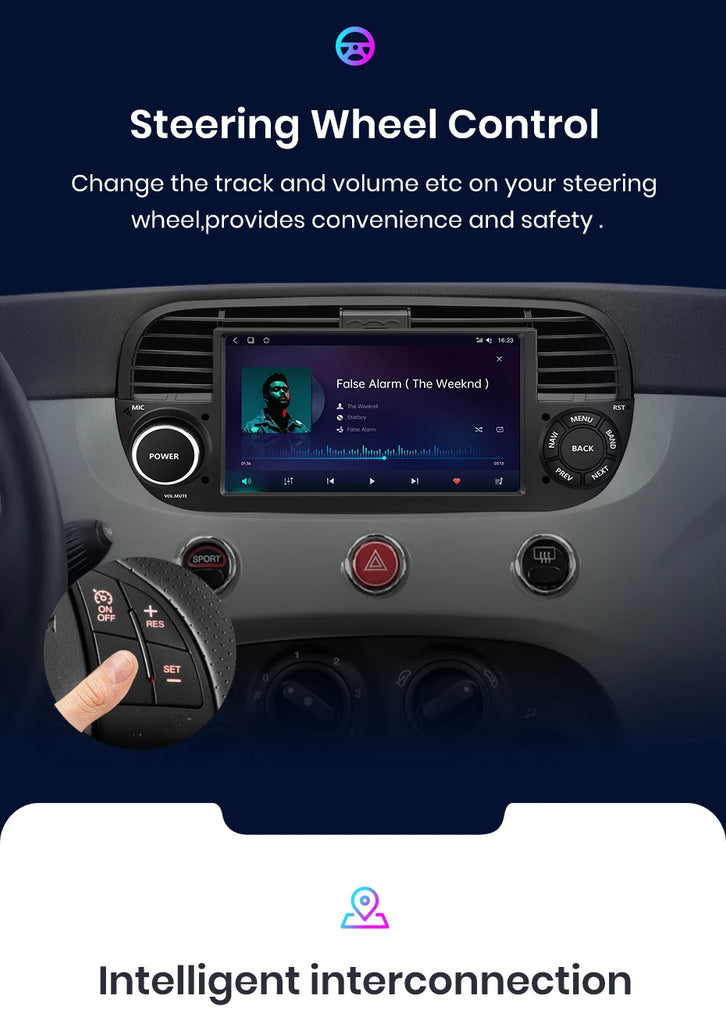 AWESAFE Wireless CarPlay for Apple Android 13 Auto Radio for FIAT 500 Abarth 2007 2008 2009-2015 Multimedia Screen Stereo GPS