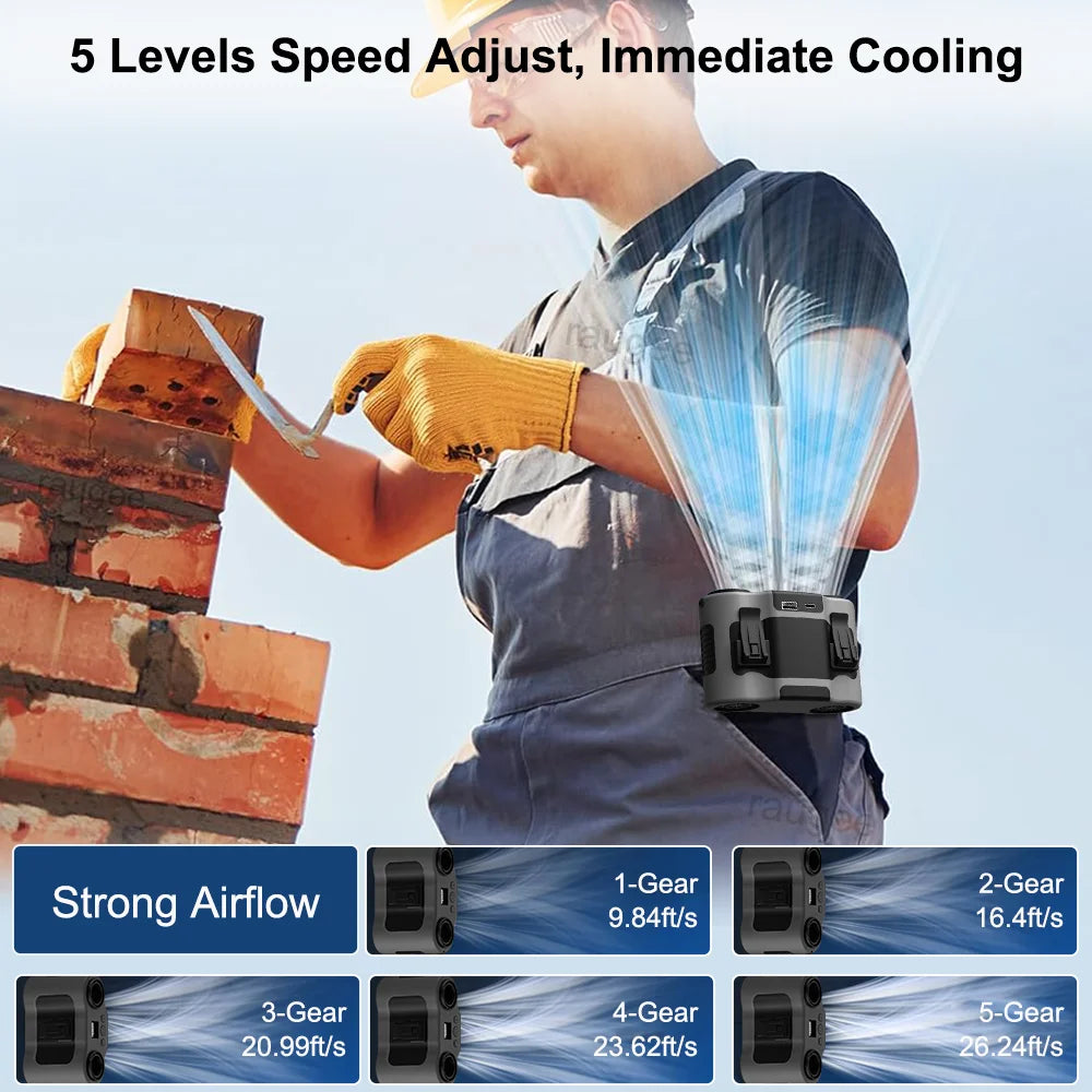 Waist Fan Wireless Waist Clip Fan Portable Clip on Wearable Belt 20000mAh USB Rechargeable with Power Bank for Outdoor Camping
