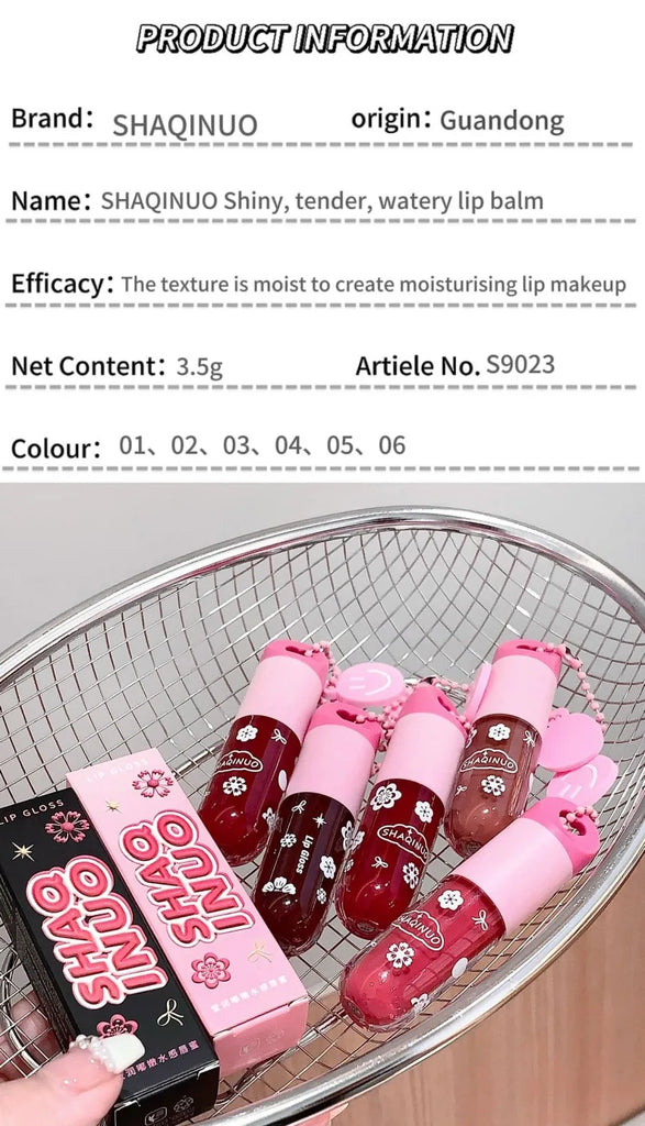 SHAQINUO Lustrous, tender and watery lip gloss, water-rich glass lips, mirror-like light makeup