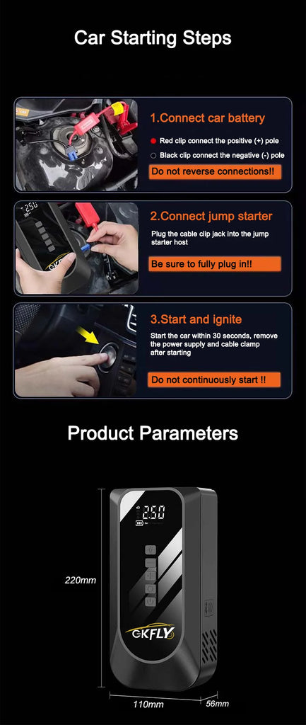 2000A Car Jump Starter Air Pump Multi-Function 4 In 1 Air Compressor Power Bank Car Battery Starter Starting Auto Tyre Inflator