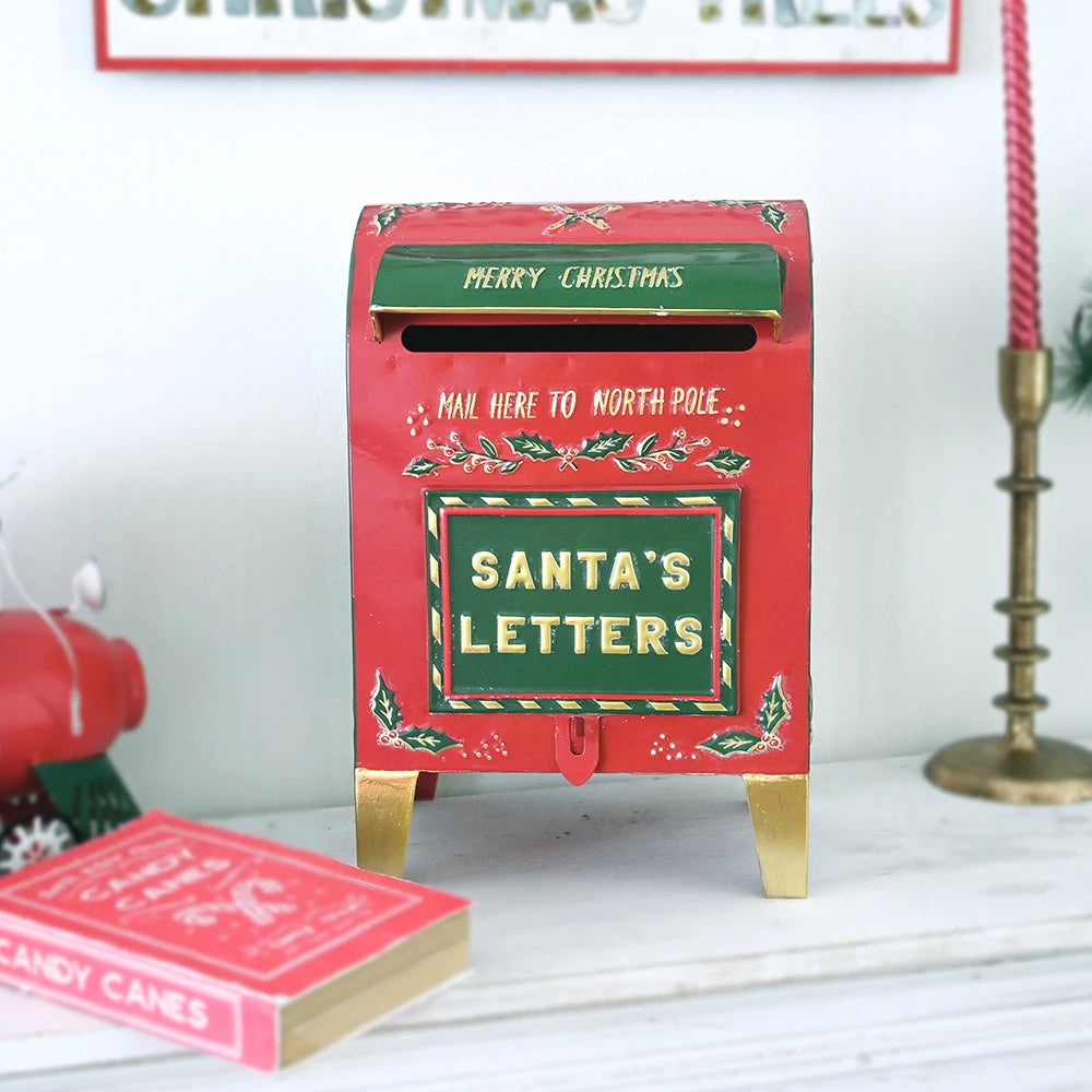 Santa Mailbox Farmhouse Christmas decorations Outdoor Garden Metal Mailbox Christmas Wishing Mailbox Leaving Message Post Box St
