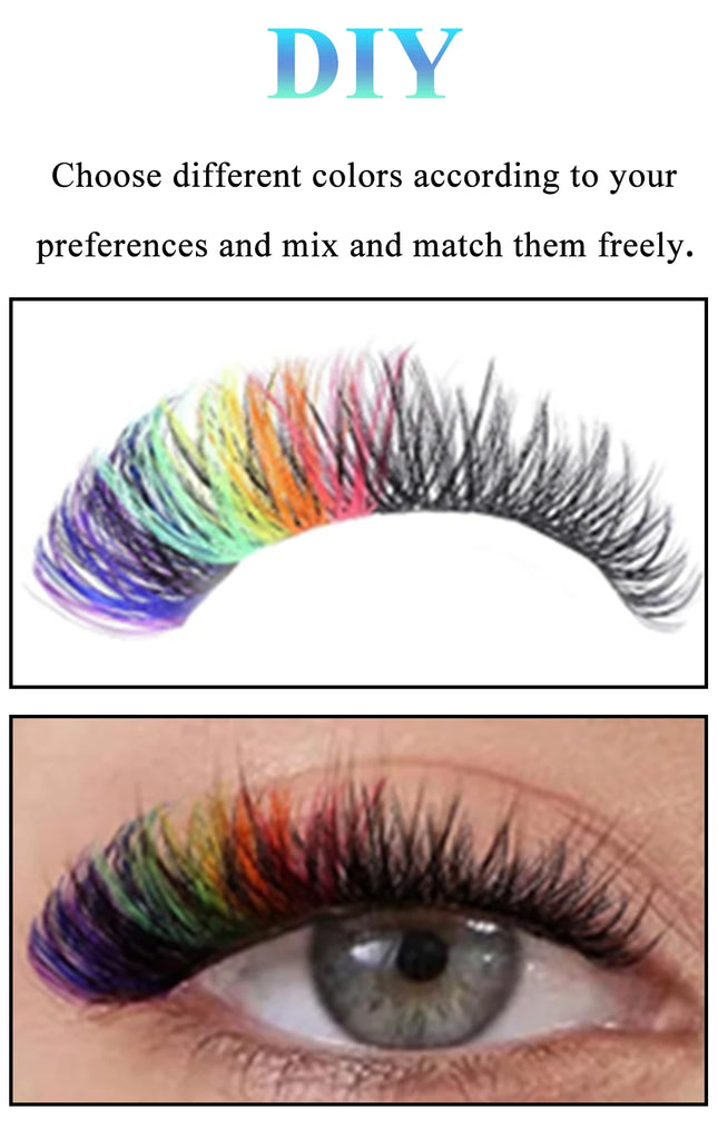 120pcs Colorful DIY Cluster Individual Lashes 6 Colors Mixed Super Fulffy 40D Cosplay Hand Woven Premium Synthetic Eyelashes