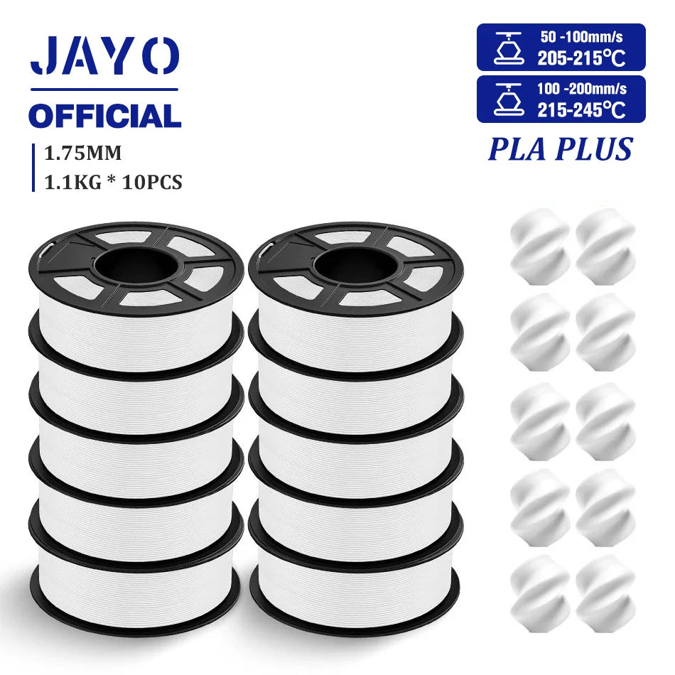 JAYO PLA + 3D Filament 1.75MM 10 Rolls PLA PLUS 3D Printer Filament Neatly Wound 3D Printing Filament 1.1kg Spool High Toughness