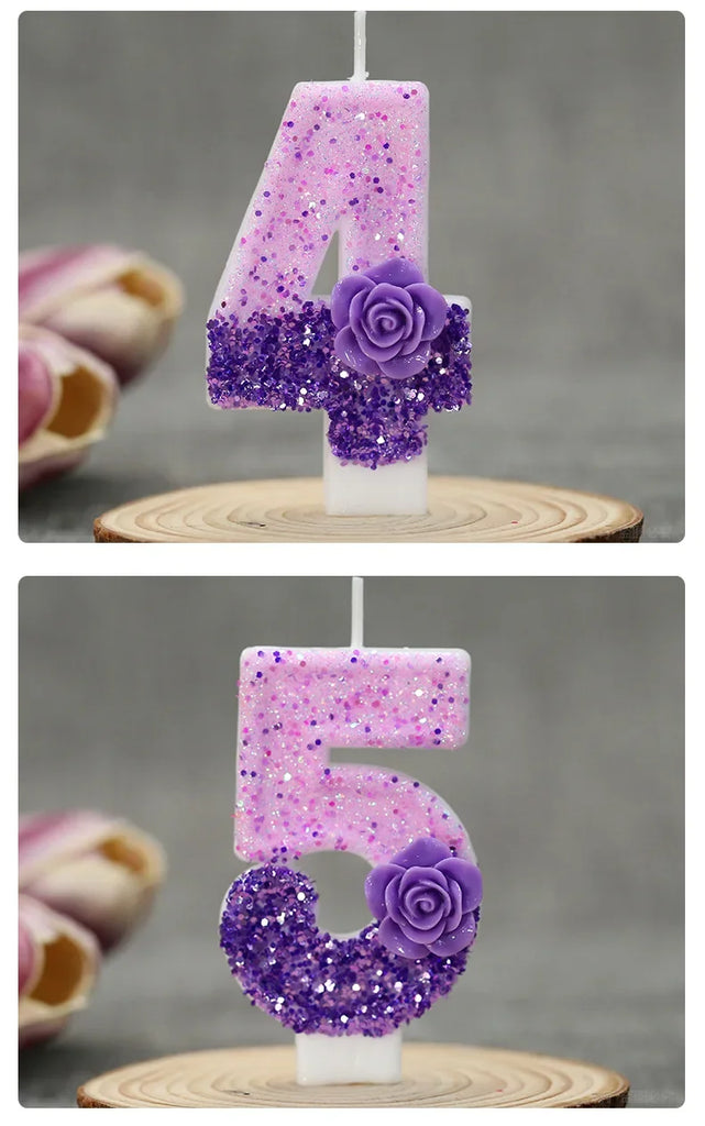 0 1 2 3 4 5 6 7 8 9 Birthday Candle 1 Years Purple Flower Birthday Candles for Cake Purple Children's Birthday Candle Decoration