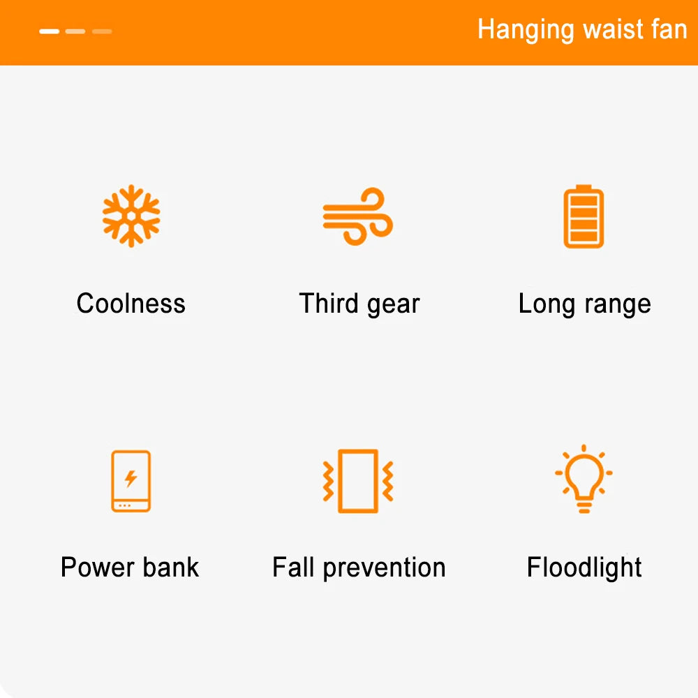 Waist Clip Fan Portable Mini Hanging Neck Fan USB Rechargeable Fan Small Outdoor Camping Waist Fan with Power Bank LED Light