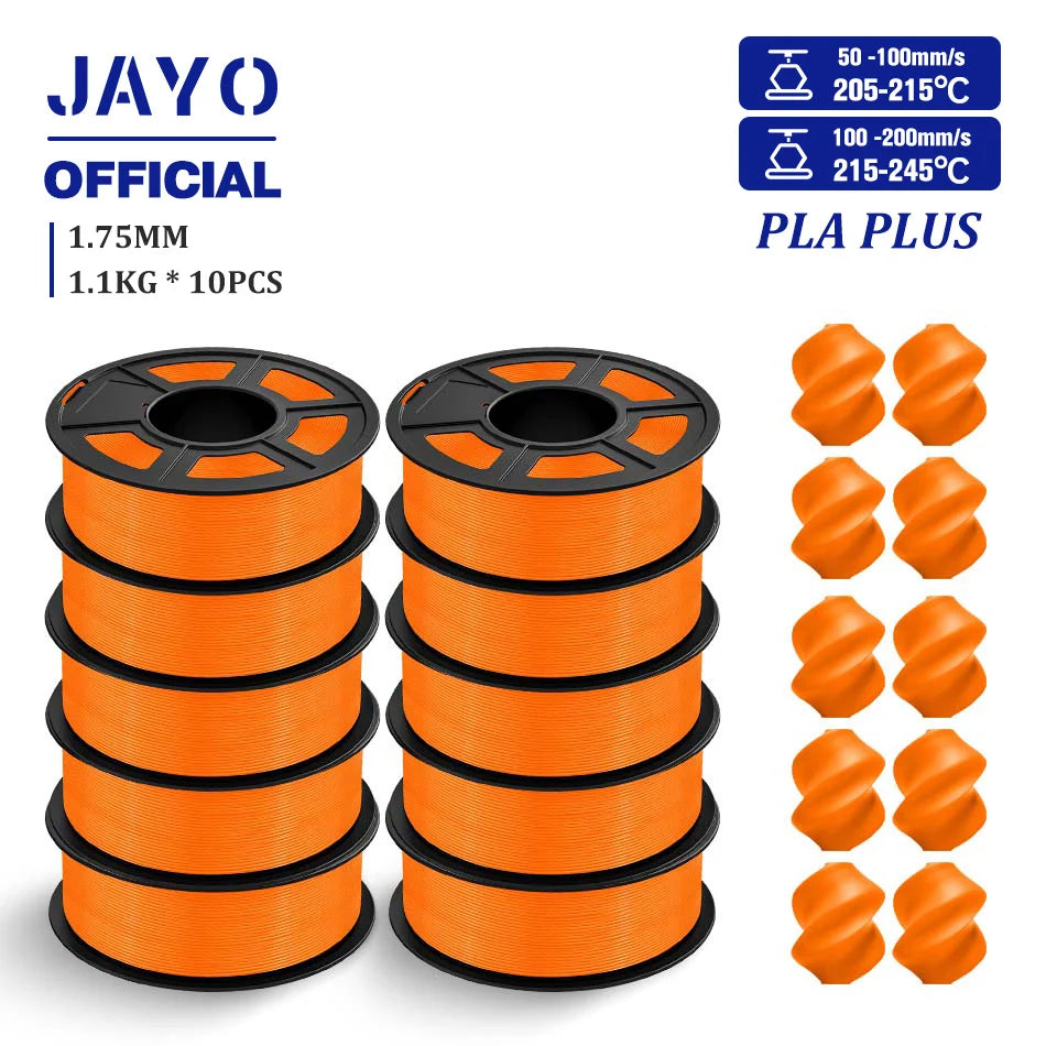 JAYO PLA + 3D Filament 1.75MM 10 Rolls PLA PLUS 3D Printer Filament Neatly Wound 3D Printing Filament 1.1kg Spool High Toughness