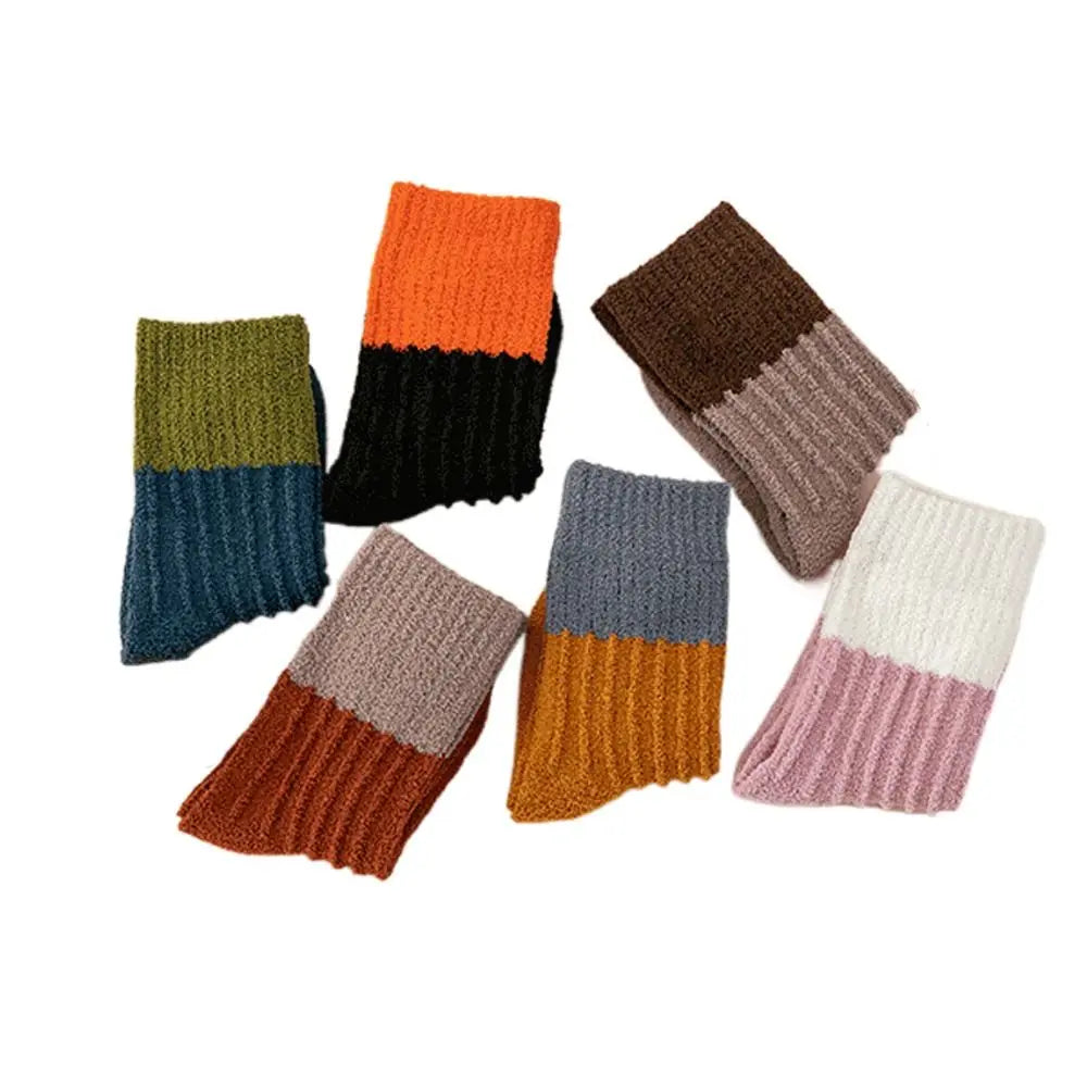 Winter Children Home Sleeping Socks  Indoor Socks Patchwork Color  Socks Mid Tube Socks Striped Socks Floor Socks